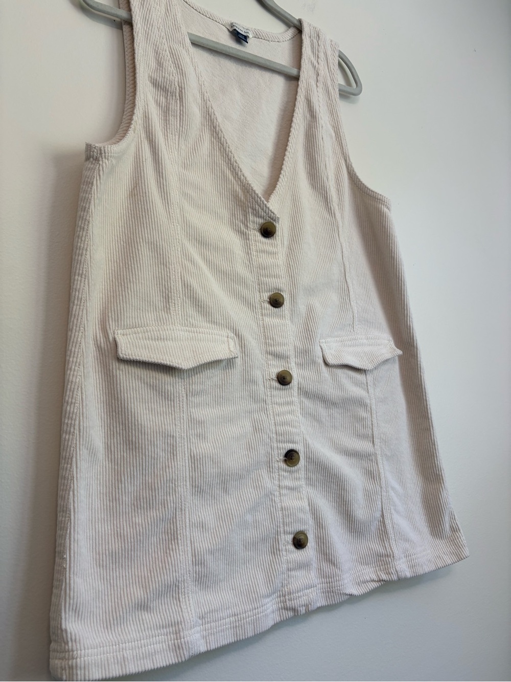 American Eagle Cream Corduroy Pinafore Dress Sz L Casual Cottagecore - Picture 4 of 9
